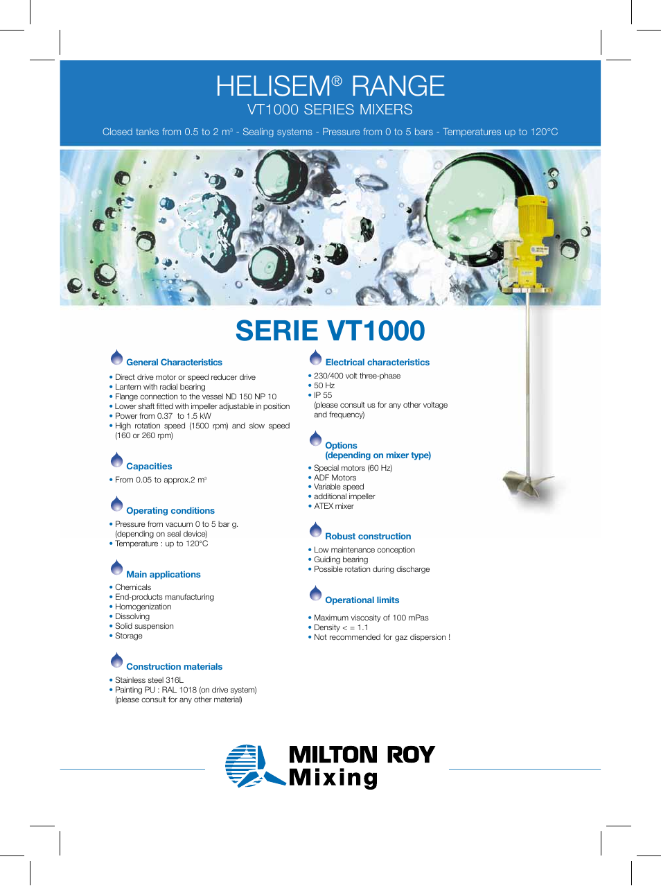 Milton Roy Mixing HELISEM RANGE VT1000 SERIES User Manual | 2 pages