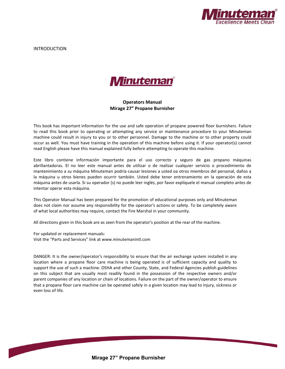 Minuteman Mirage 27 Propane Burnisher User Manual | Page 3 / 30