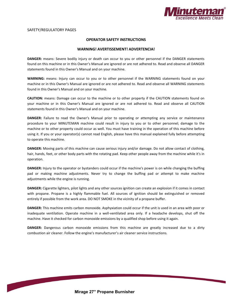Minuteman Mirage 27 Propane Burnisher User Manual | Page 5 / 30