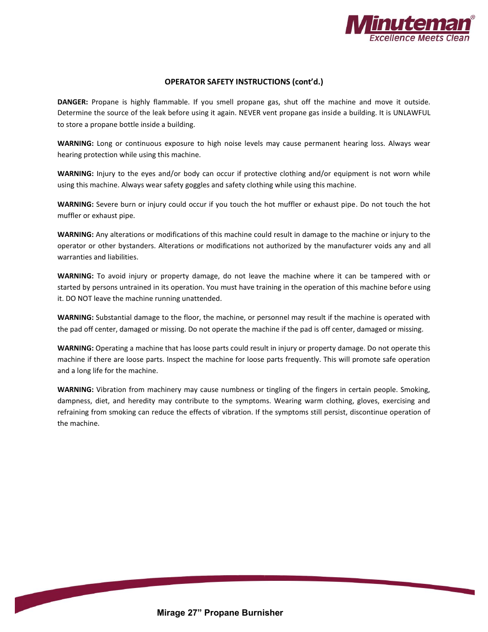 Minuteman Mirage 27 Propane Burnisher User Manual | Page 6 / 30