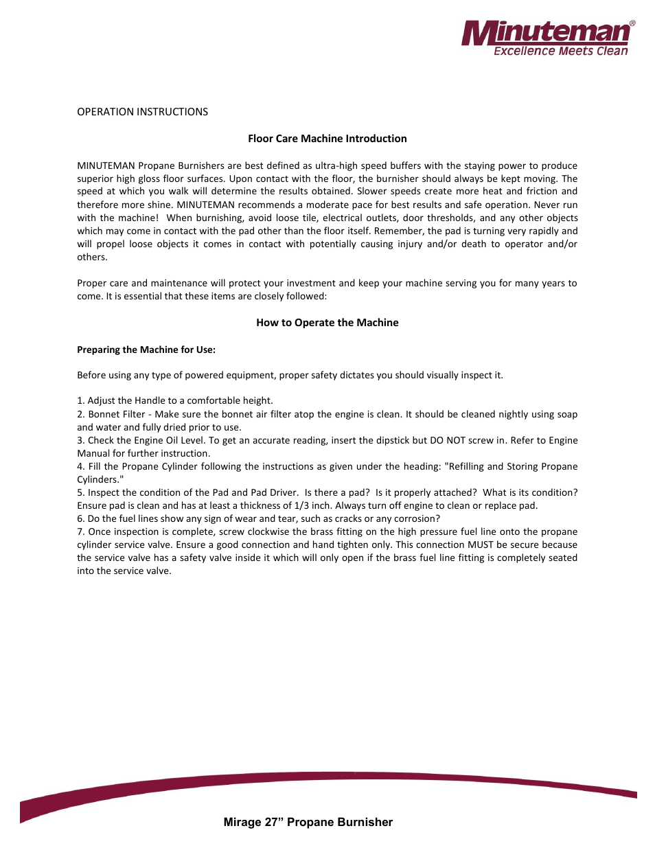 Minuteman Mirage 27 Propane Burnisher User Manual | Page 8 / 30