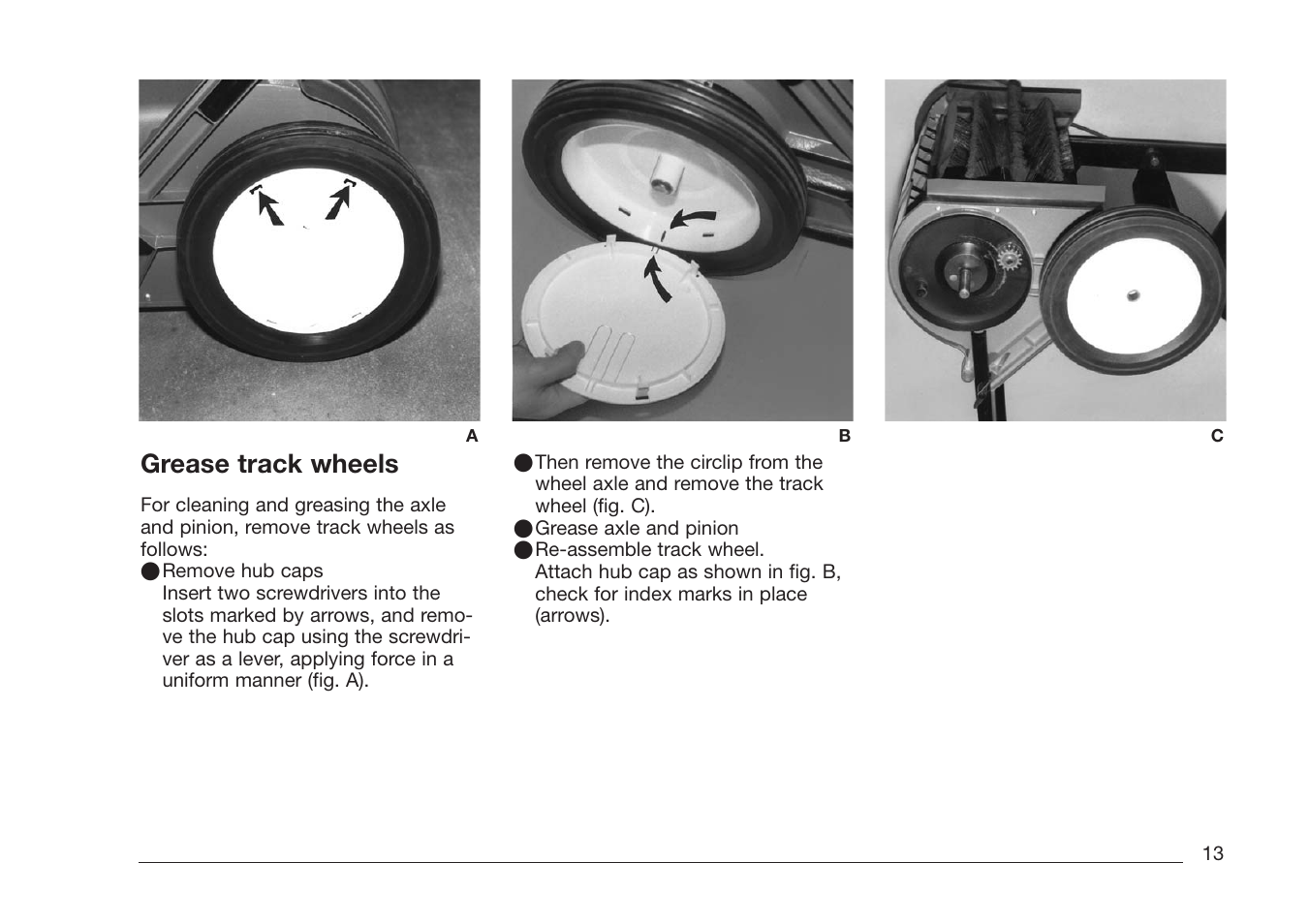 Grease track wheels | Minuteman Kleen Sweep 27M User Manual | Page 13 / 16