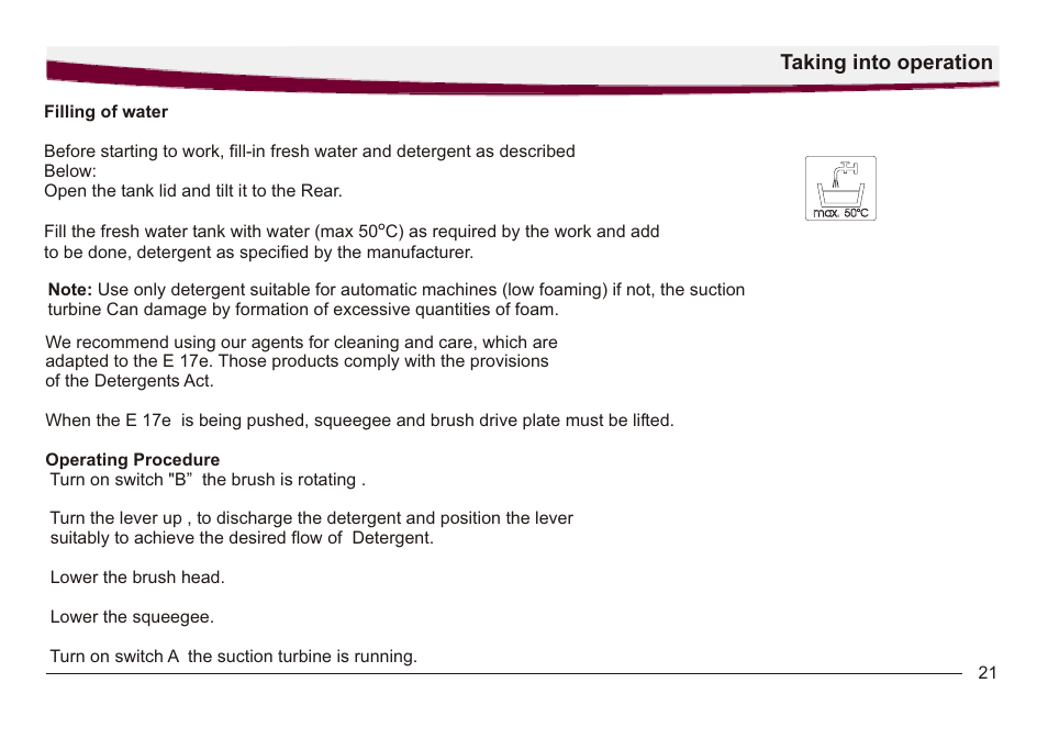Taking into operation | Minuteman E17e User Manual | Page 21 / 30