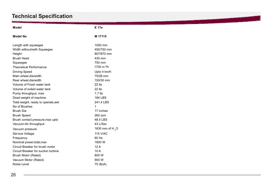 Technical specification | Minuteman E17e User Manual | Page 26 / 30