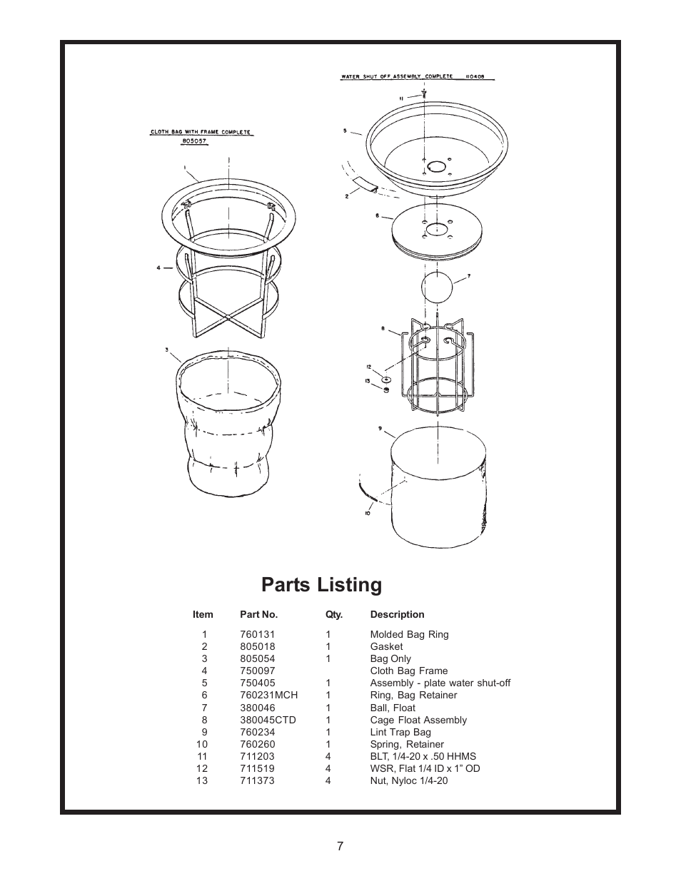 Parts listing | Minuteman C80215-01, 02, 03, 04 X-1000 & MX-1000 Vacuum Series User Manual | Page 8 / 16