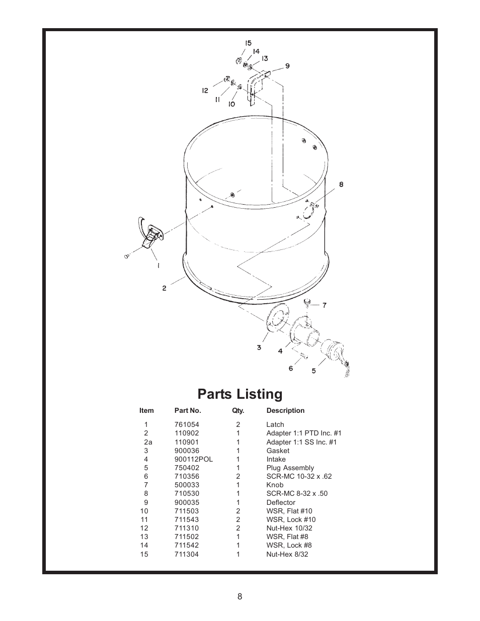 Parts listing | Minuteman C80215-01, 02, 03, 04 X-1000 & MX-1000 Vacuum Series User Manual | Page 9 / 16