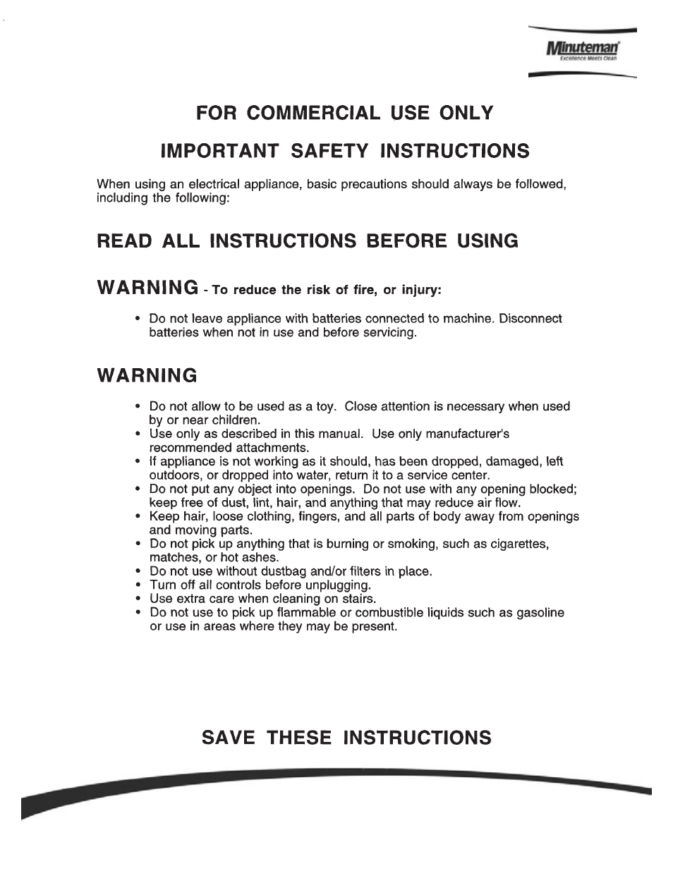 Minuteman 747 Wide Area Carpet Vacuum Battery Power User Manual | Page 4 / 14