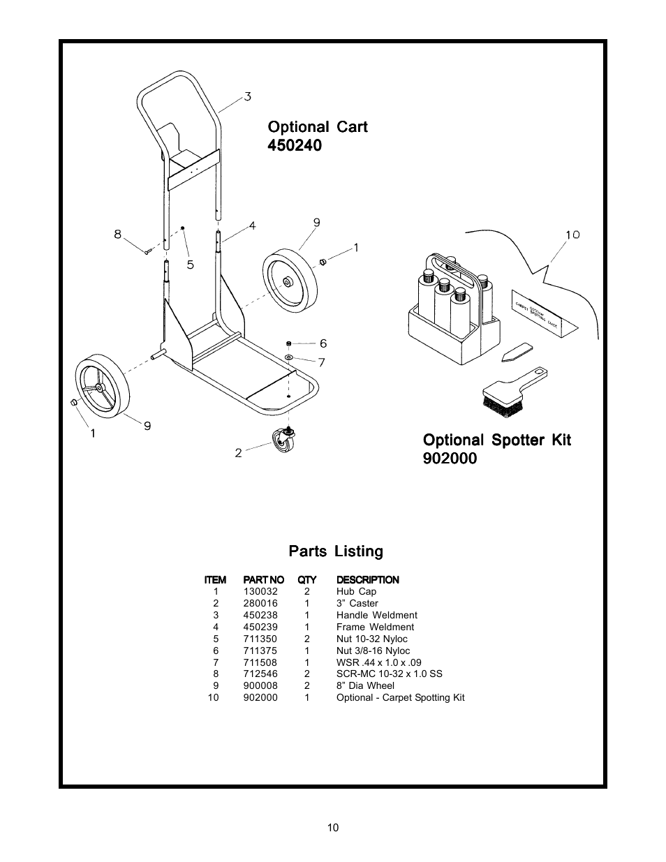 Part, Optional cart | Minuteman C46200-02CE Carpet Spotter User Manual | Page 12 / 16