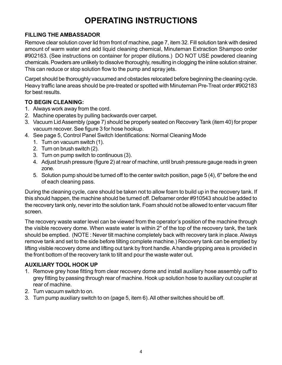 Operating instructions | Minuteman C45014-01 Ambassador Junior 115V User Manual | Page 5 / 12