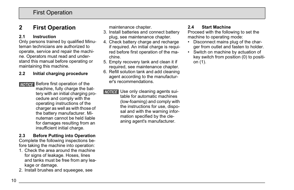 First operation 2 first operation | Minuteman E 26 (7061.11) User Manual | Page 12 / 40