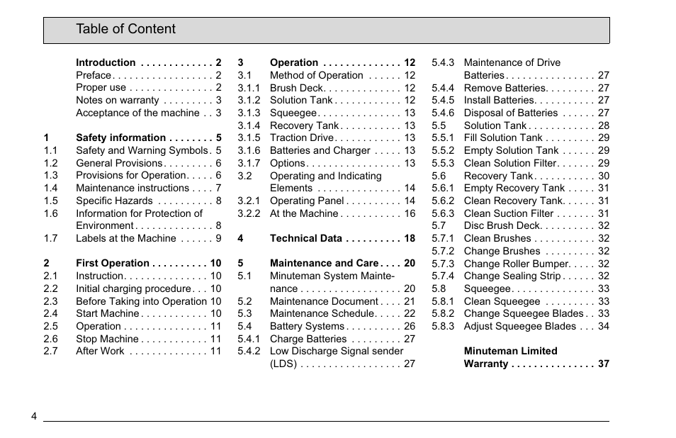 Table of content | Minuteman E 26 (7061.11) User Manual | Page 6 / 40