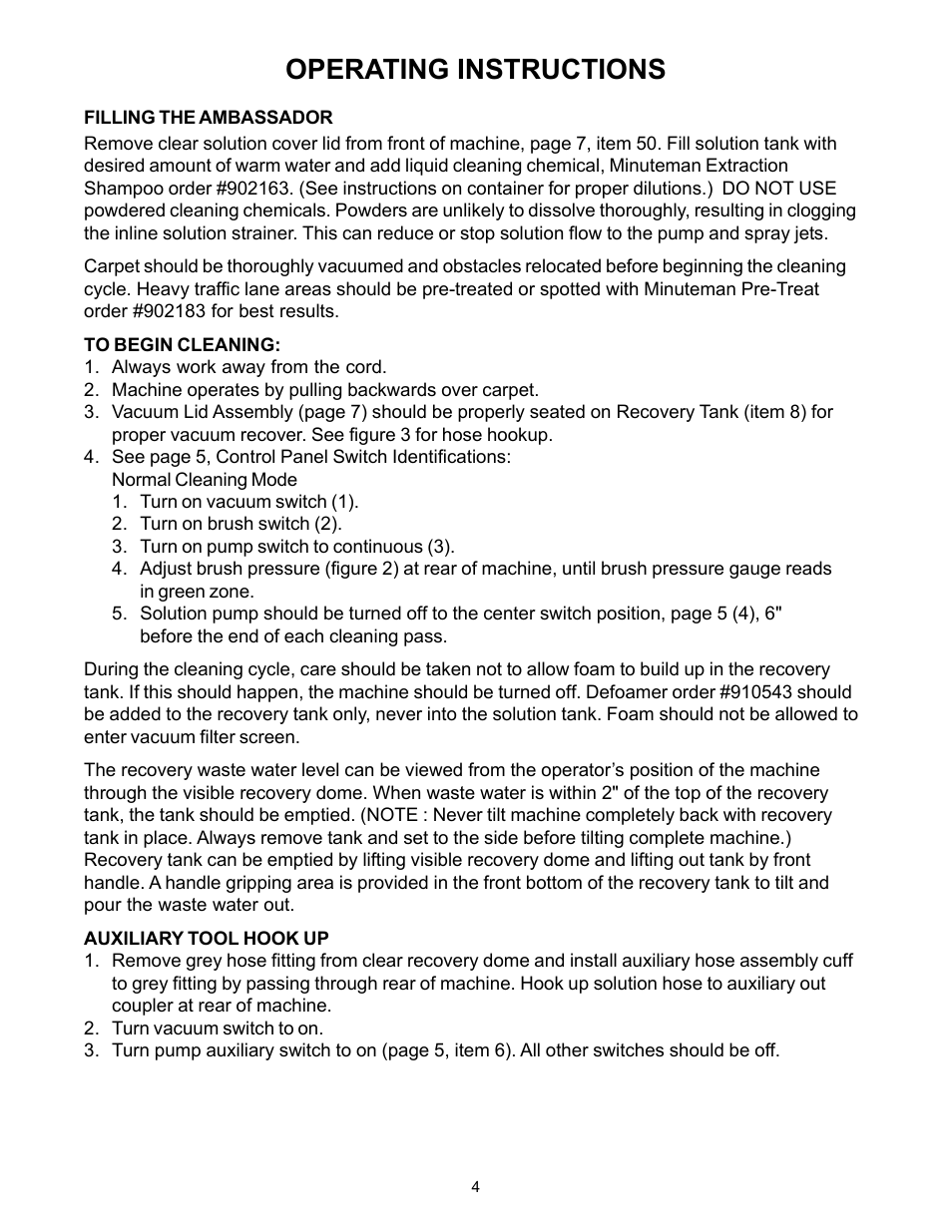 Operating instructions | Minuteman C45014-02 Ambassador Junior International 240V User Manual | Page 5 / 12