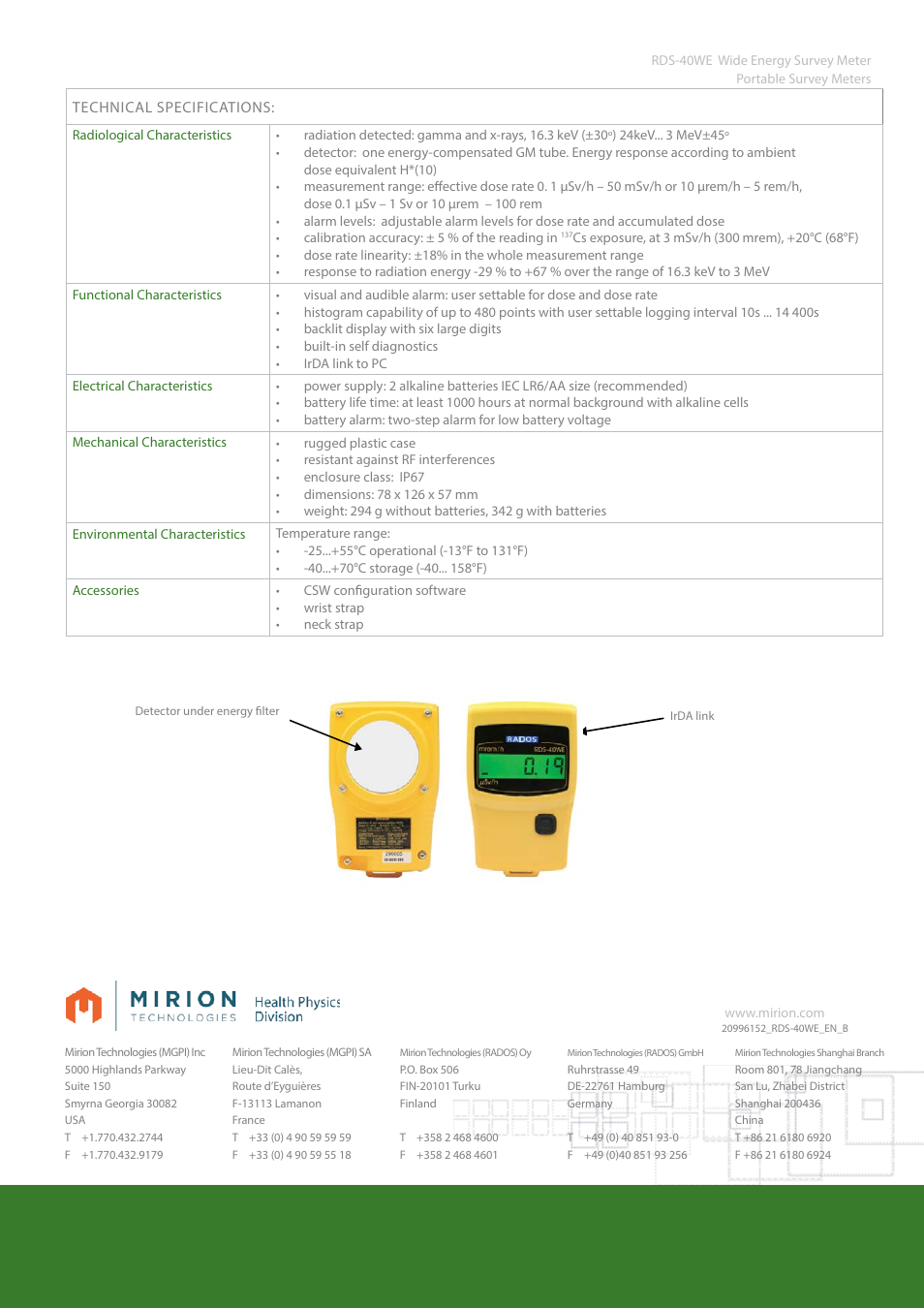 Mirion Technologies RDS-40WE User Manual | Page 2 / 2