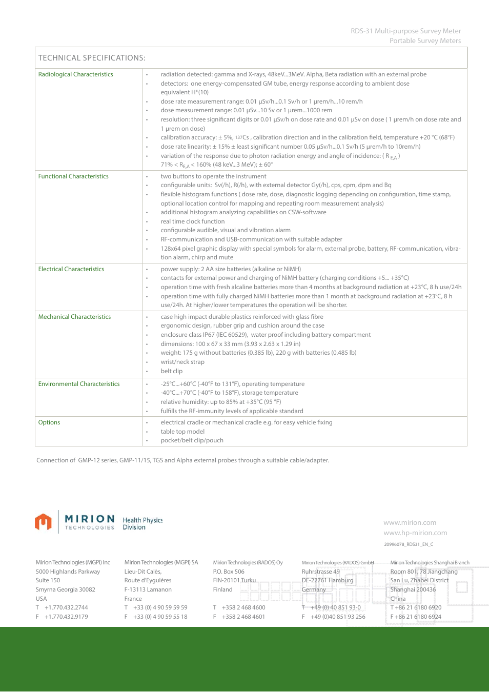 Technical specifications | Mirion Technologies RDS-31 S_R User Manual | Page 2 / 2