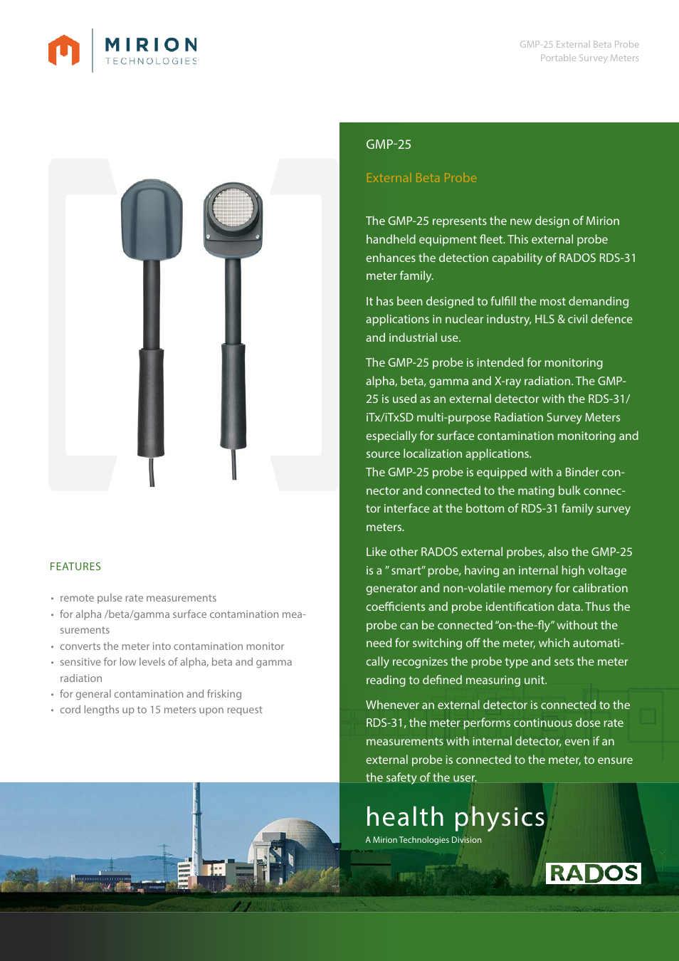 Mirion Technologies GMP-25 Pancake Beta Probe User Manual | 2 pages