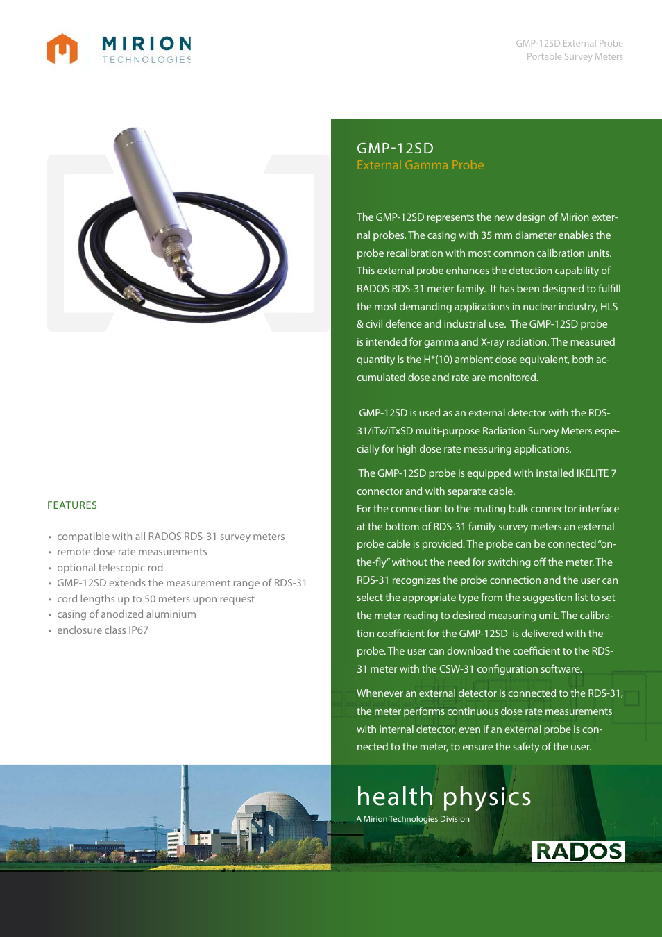 Mirion Technologies GMP-12SD Gamma Probe User Manual | 2 pages