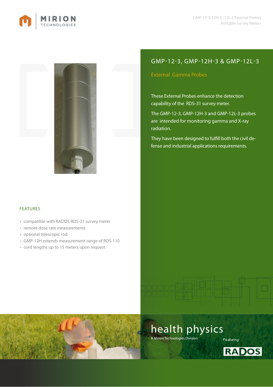Mirion Technologies GMP-12H-3 Gamma Probes User Manual | 2 pages