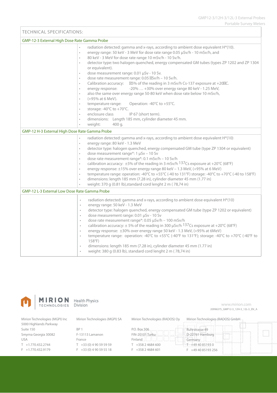 Mirion Technologies GMP-12H-3 Gamma Probes User Manual | Page 2 / 2