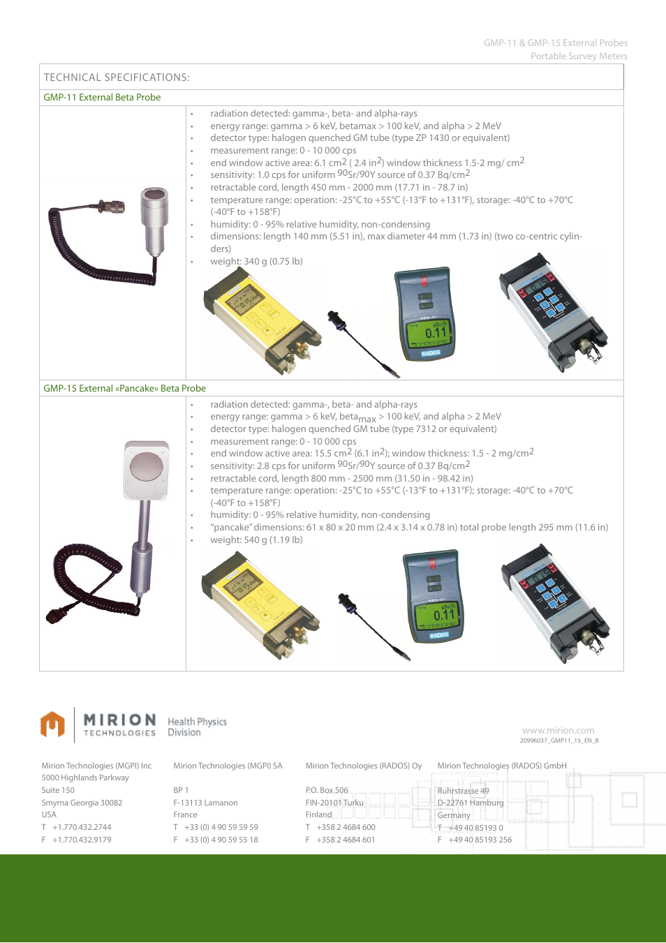 Mirion Technologies GMP 11-15 Beta Probes User Manual | Page 2 / 2
