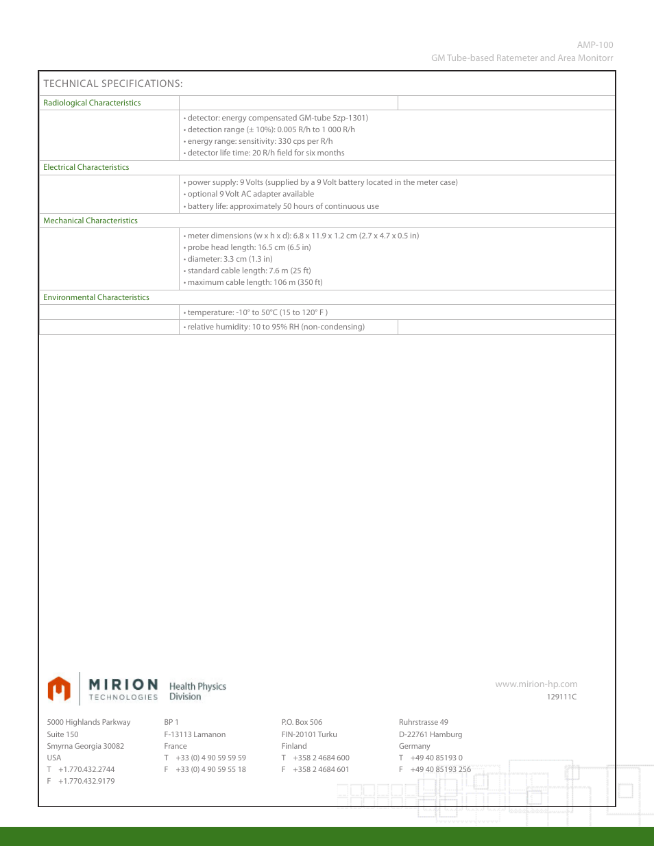 Mirion Technologies AMP 100 GM User Manual | Page 2 / 2