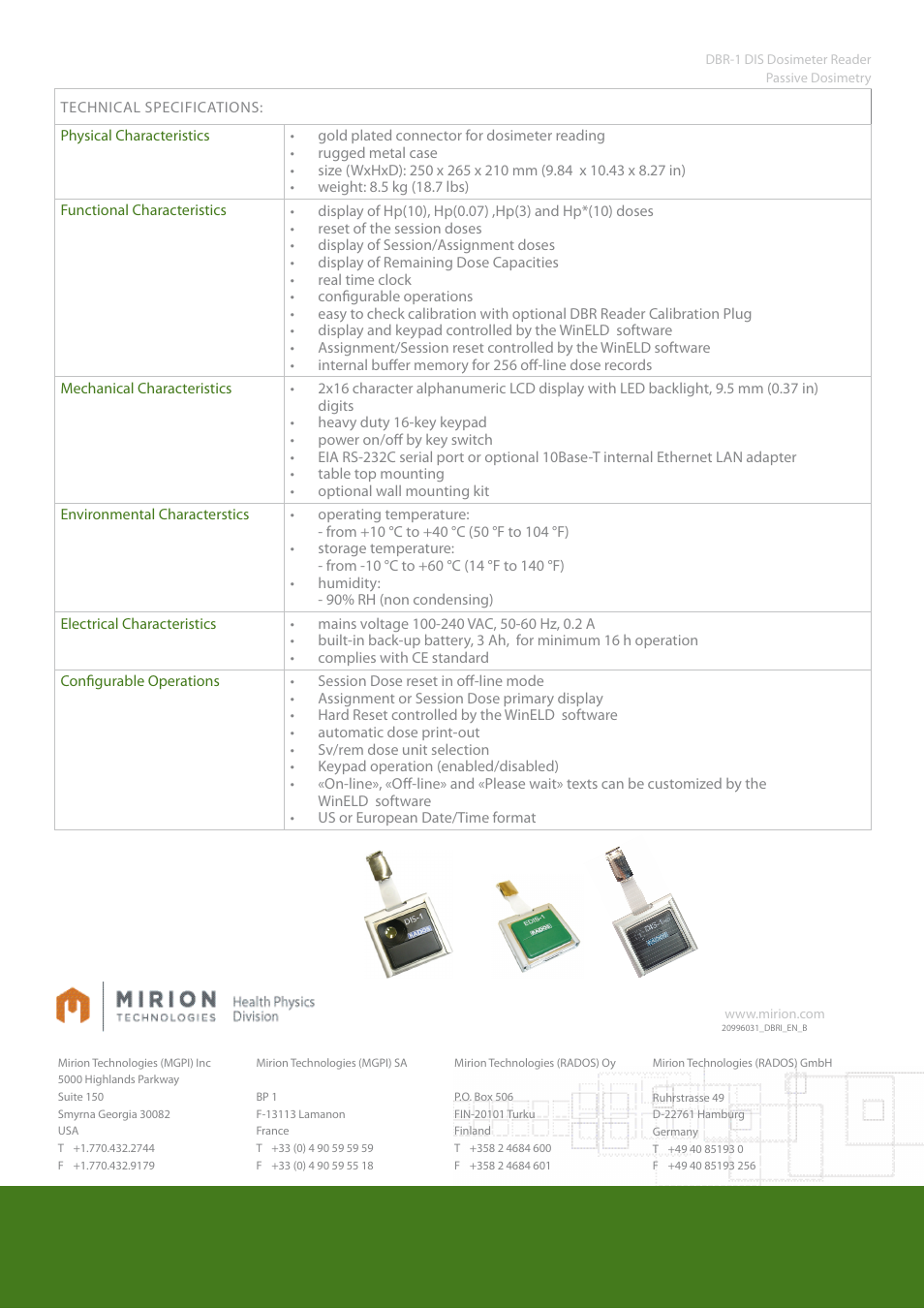 Mirion Technologies DBR-1 User Manual | Page 2 / 2