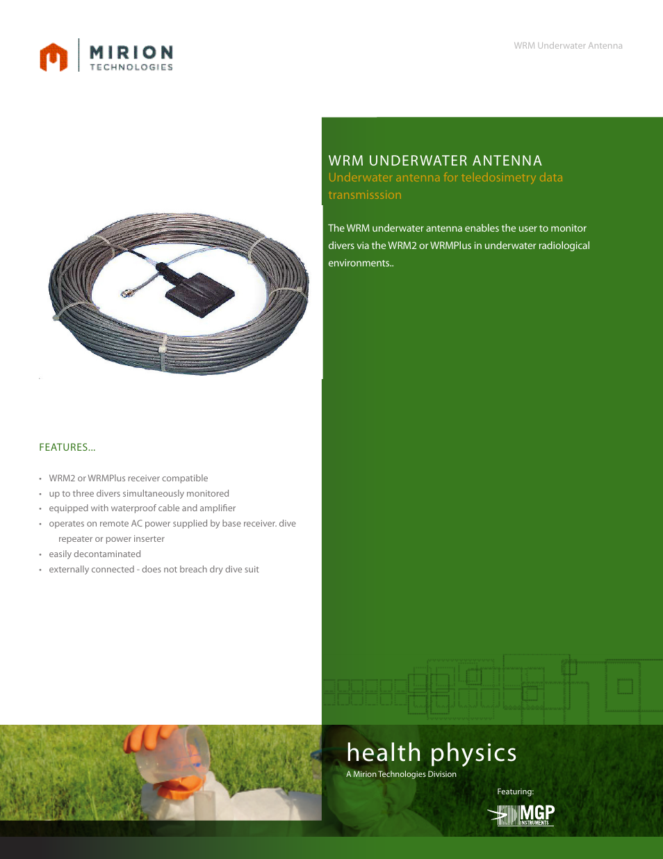 Mirion Technologies WRM Underwater Antenna User Manual | 2 pages