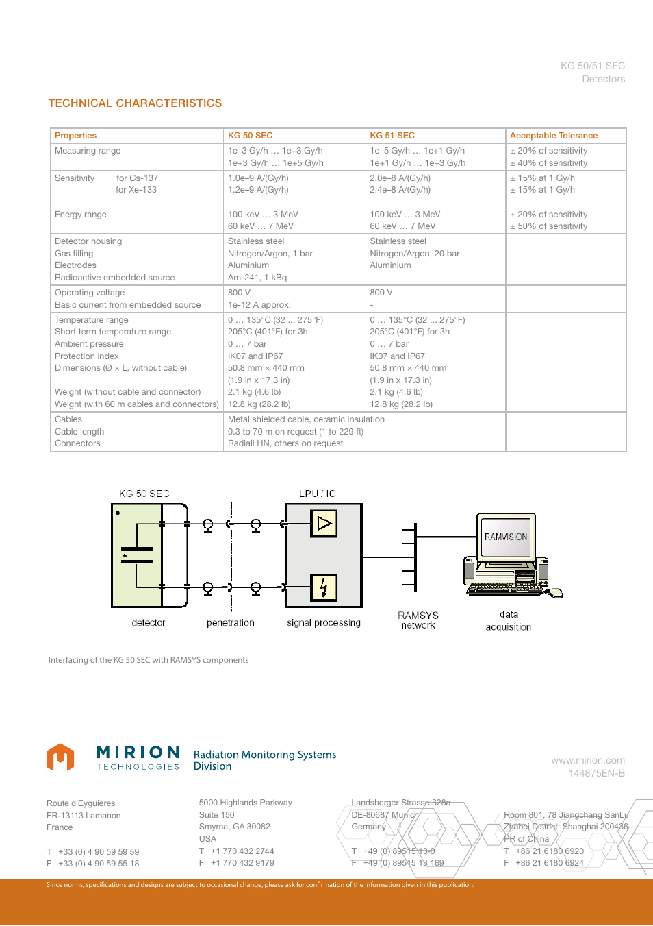 Technical characteristics | Mirion Technologies KG 50_51 SEC User Manual | Page 2 / 2