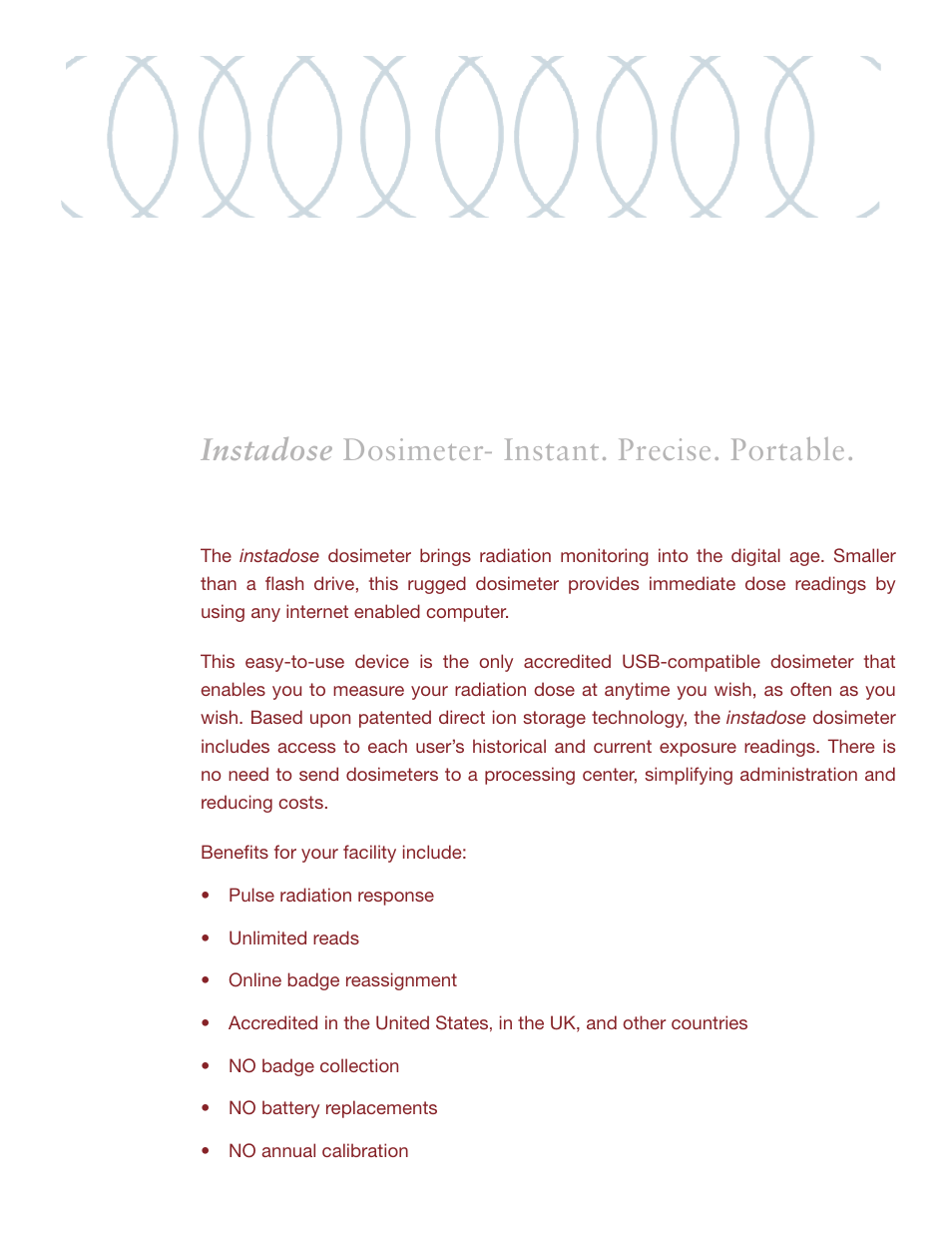 Instadose dosimeter- instant. precise. portable | Mirion Technologies instadose Dosimeter User Manual | Page 2 / 6