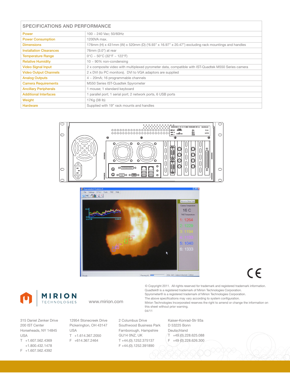 Specifications and performance | Mirion Technologies M215 Dual Camera Processor User Manual | Page 2 / 2