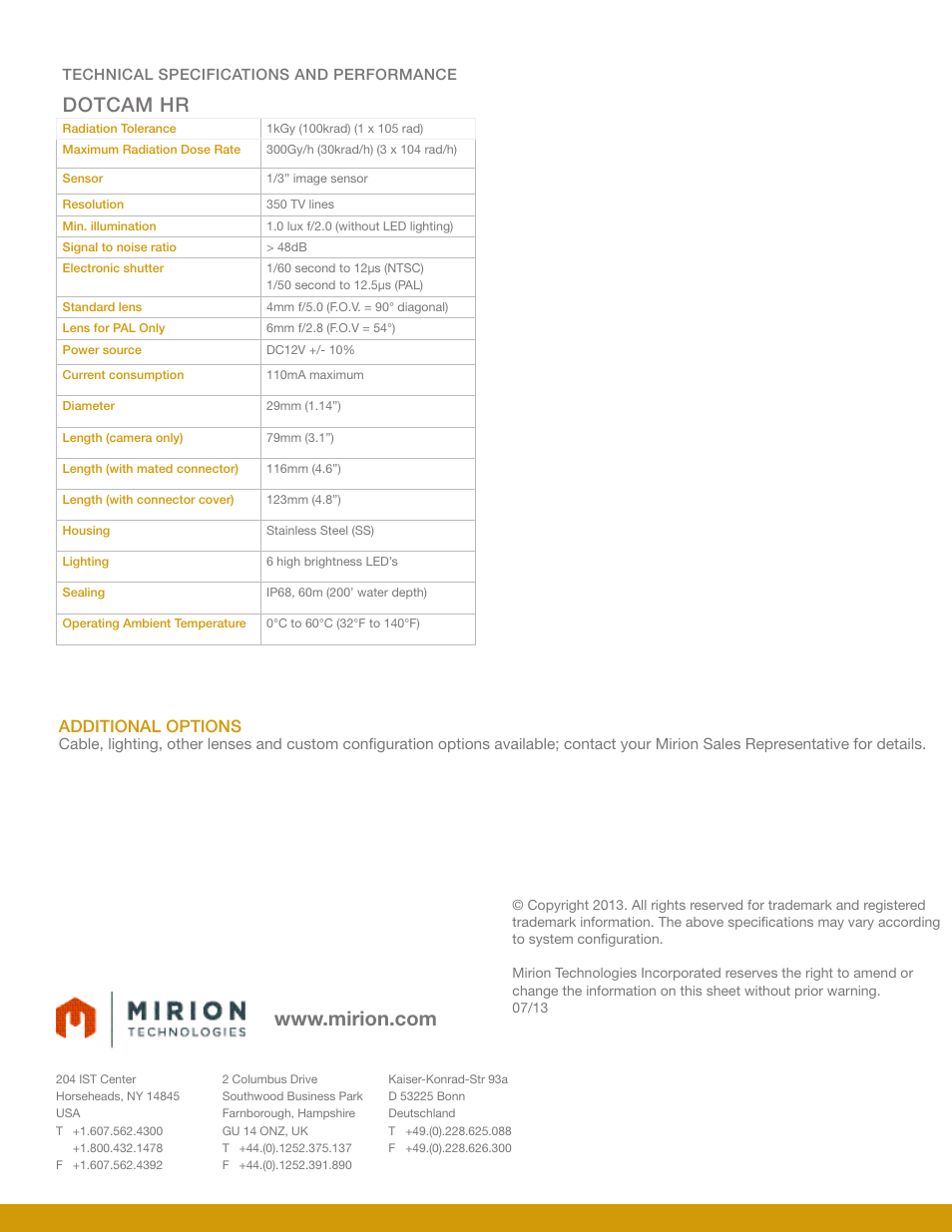 Dotcam hr, Additional options | Mirion Technologies Dotcam HR User Manual | Page 2 / 2