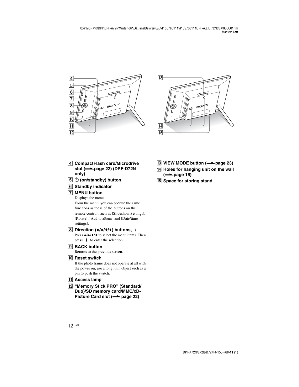 Sony DPF-D72N User Manual | Page 12 / 64