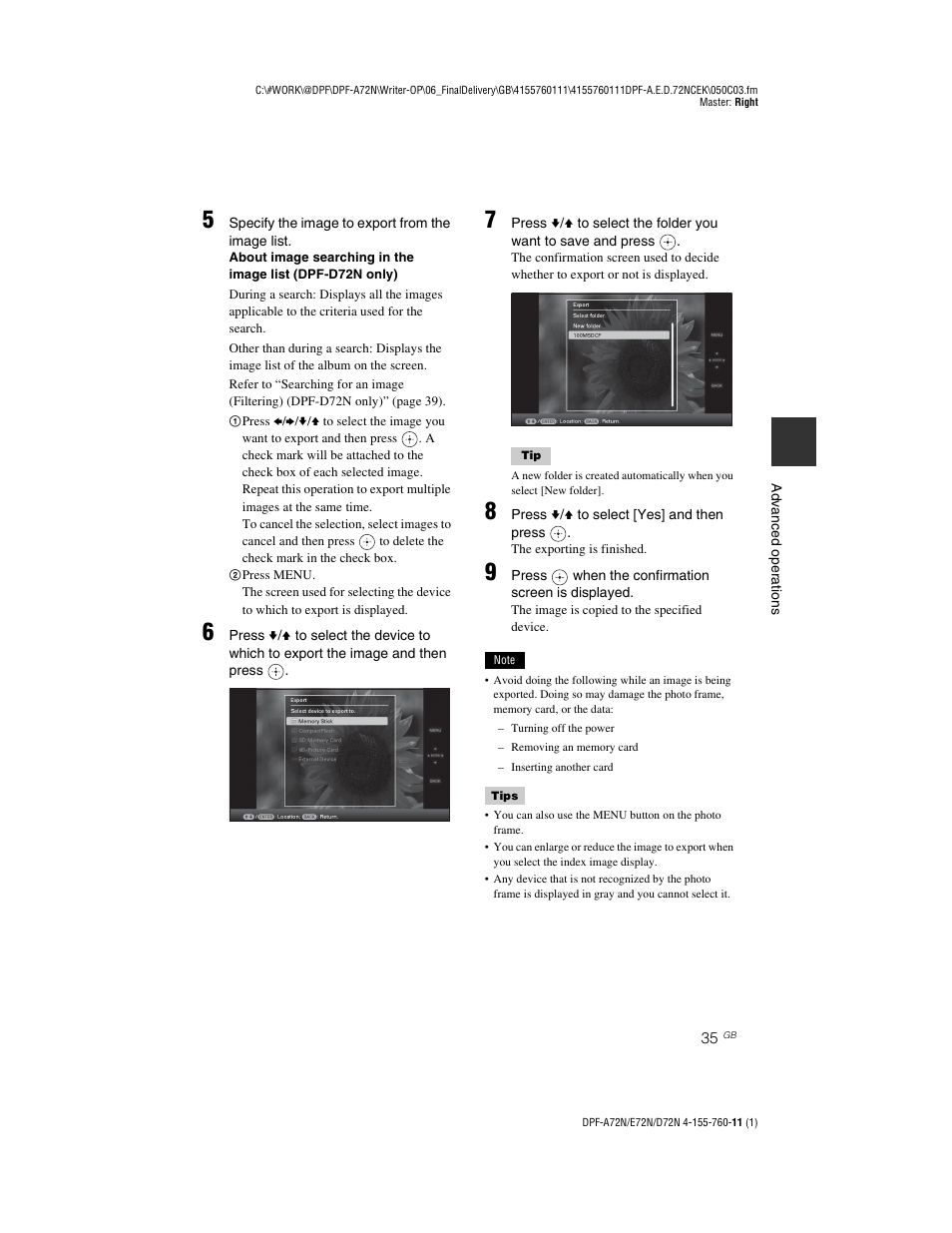 Sony DPF-D72N User Manual | Page 35 / 64