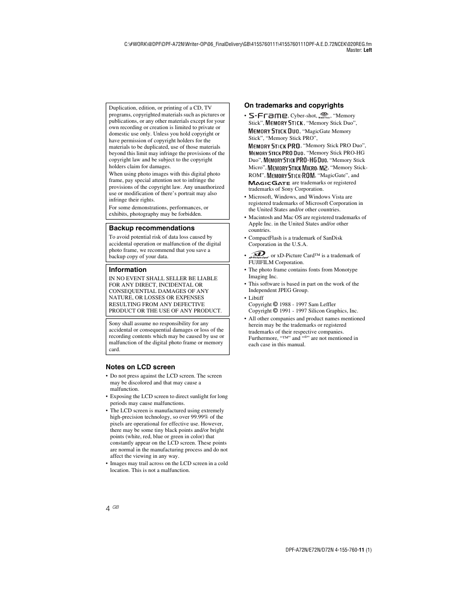 Sony DPF-D72N User Manual | Page 4 / 64