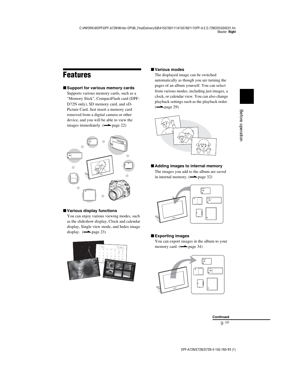 Features | Sony DPF-D72N User Manual | Page 9 / 64