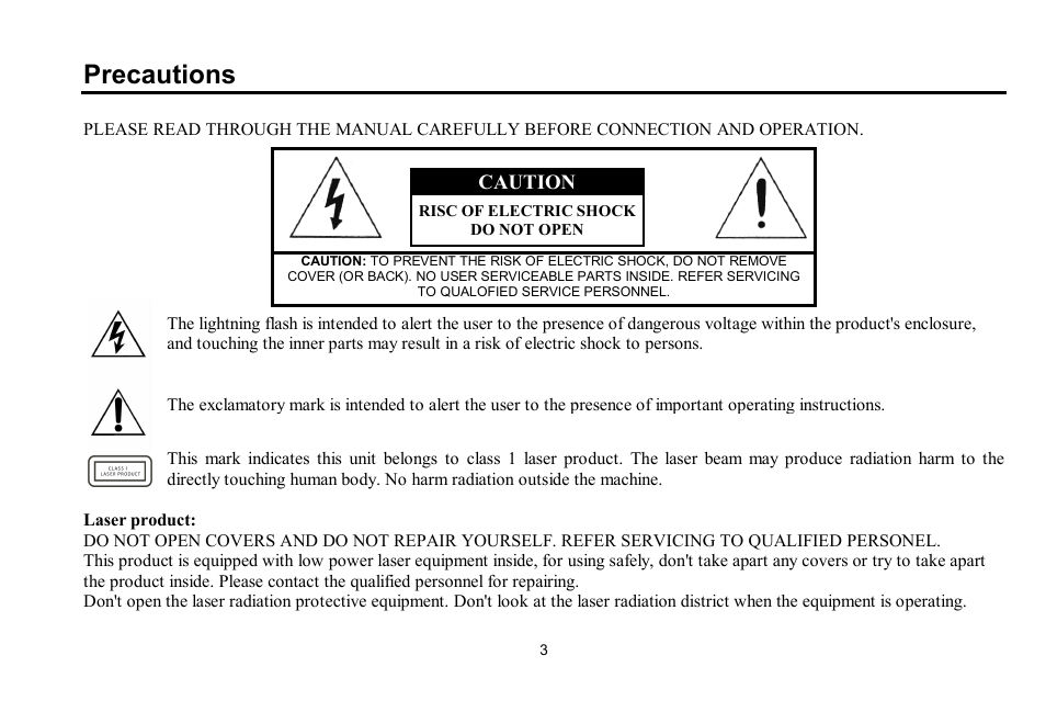 Precautions | Hyundai H-LCDVD700 User Manual | Page 3 / 69