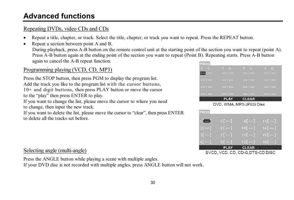 Advanced functions | Hyundai H-LCDVD700 User Manual | Page 30 / 69