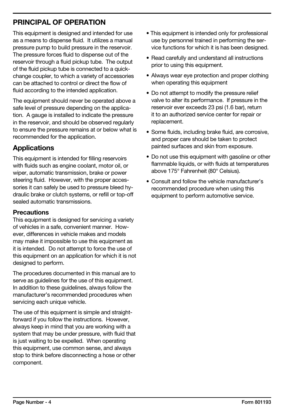 Applications, Principal of operation | Mityvac MV6840 fluid dispensing system User Manual | Page 4 / 30