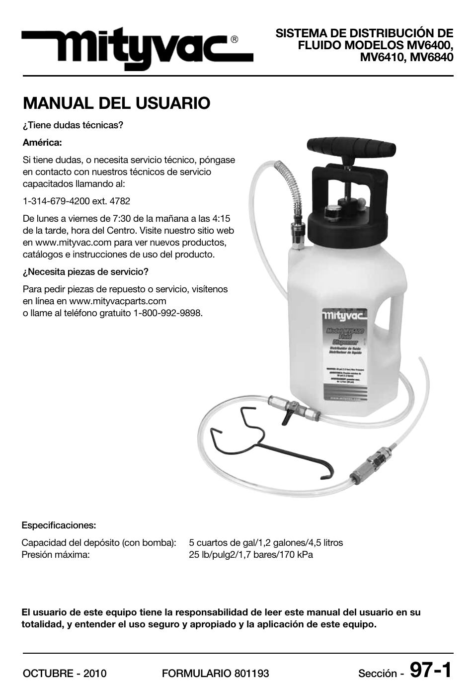 Manual del usuario | Mityvac MV6840 fluid dispensing system User Manual | Page 8 / 30