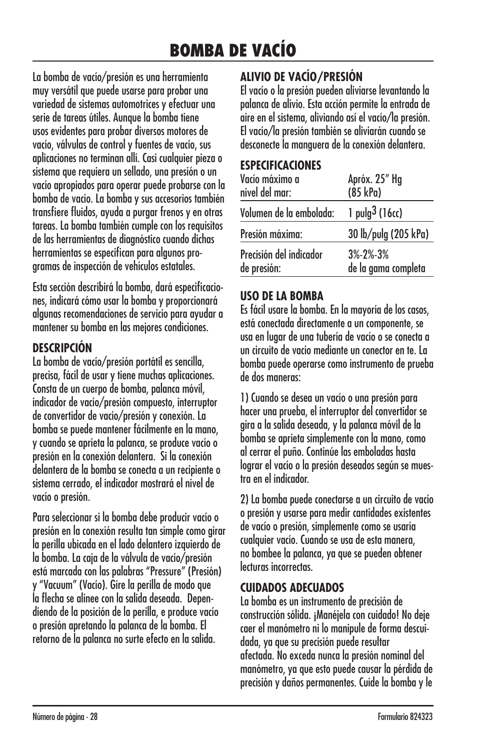 Bomba de vacío | Mityvac MV8500 silverline elite aUtoMotive test kit User Manual | Page 28 / 76