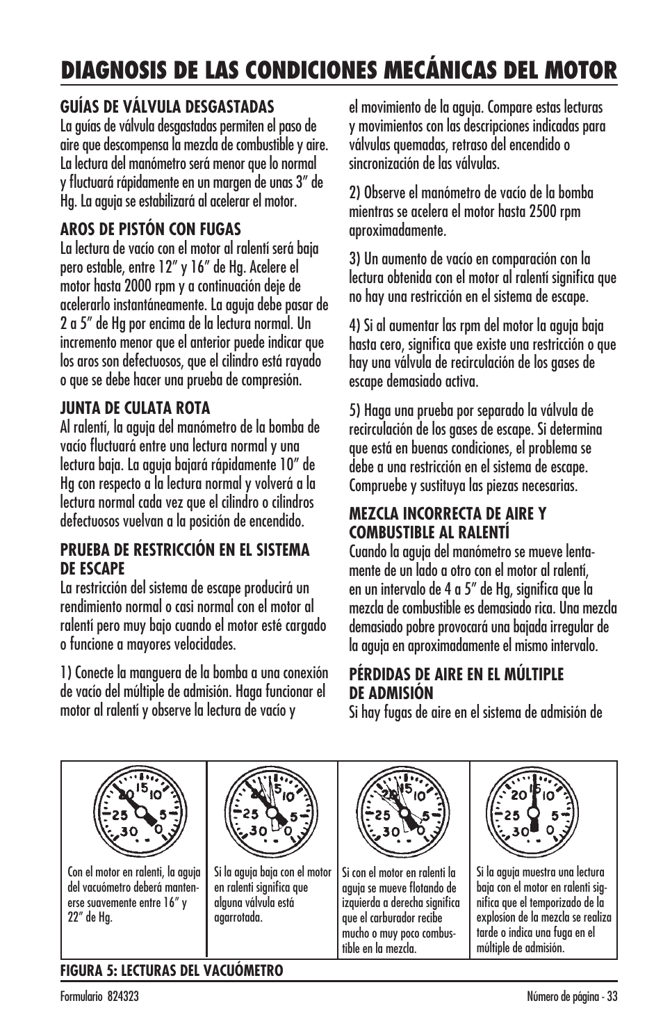 Diagnosis de las condiciones mecánicas del motor | Mityvac MV8500 silverline elite aUtoMotive test kit User Manual | Page 33 / 76