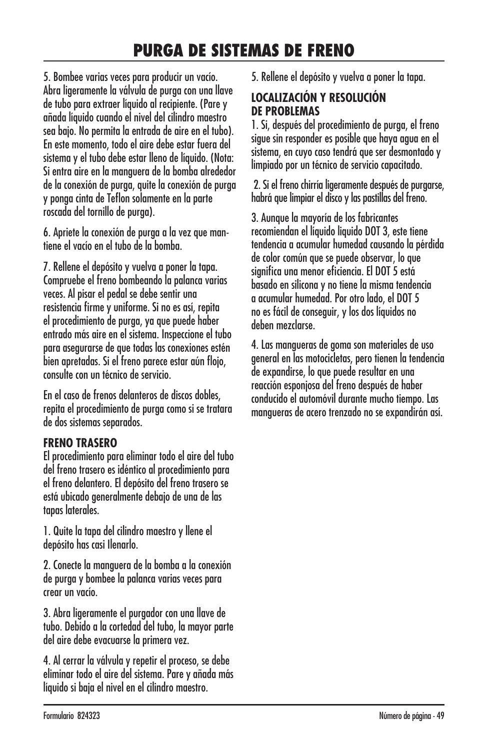 Purga de sistemas de freno | Mityvac MV8500 silverline elite aUtoMotive test kit User Manual | Page 49 / 76
