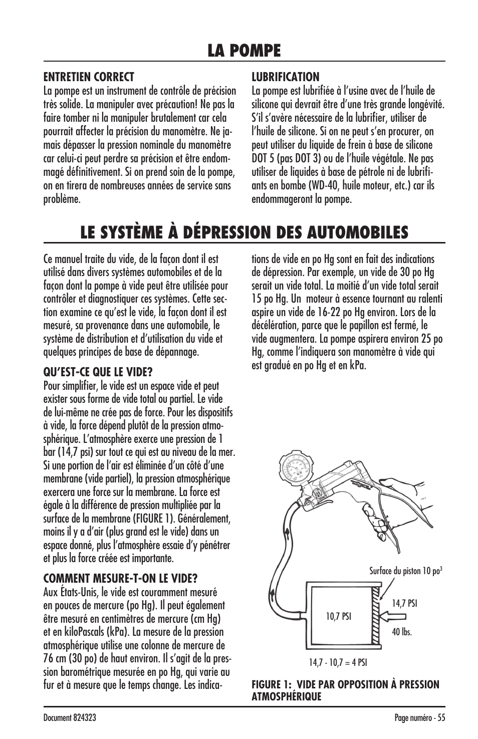 La pompe, Le système à dépression des automobiles | Mityvac MV8500 silverline elite aUtoMotive test kit User Manual | Page 55 / 76