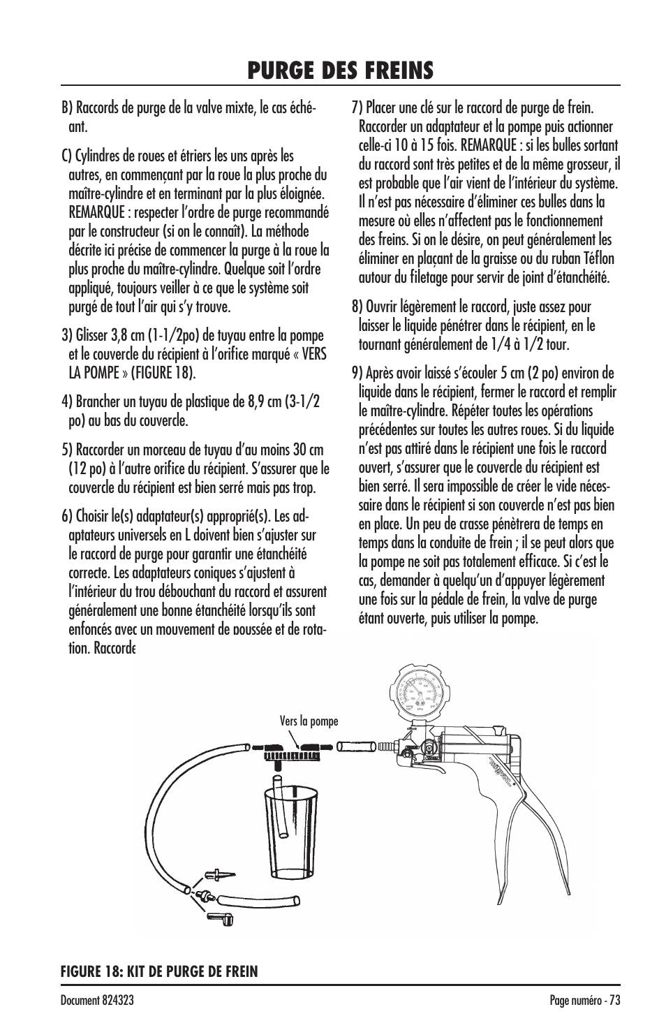 Purge des freins | Mityvac MV8500 silverline elite aUtoMotive test kit User Manual | Page 73 / 76