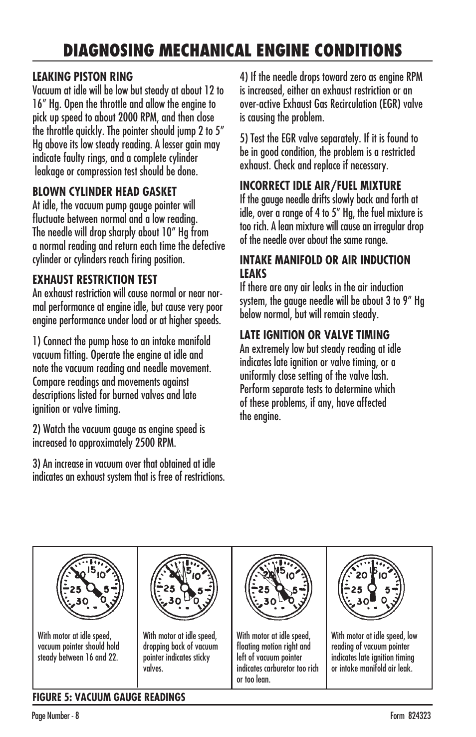 Diagnosing mechanical engine conditions | Mityvac MV8500 silverline elite aUtoMotive test kit User Manual | Page 8 / 76
