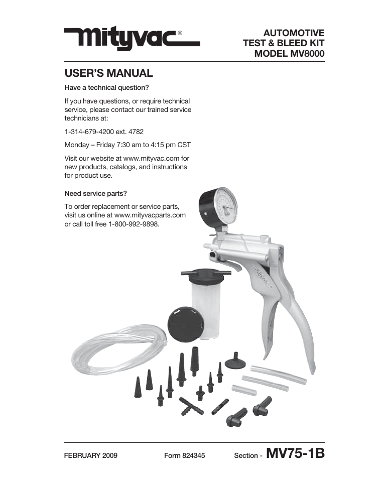 Mityvac MV8000 AUTOMOTIVE TEST & BLEED KIT User Manual | 76 pages