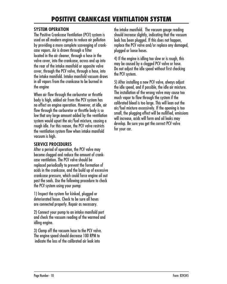 Positive crankcase ventilation system | Mityvac MV8000 AUTOMOTIVE TEST & BLEED KIT User Manual | Page 10 / 76