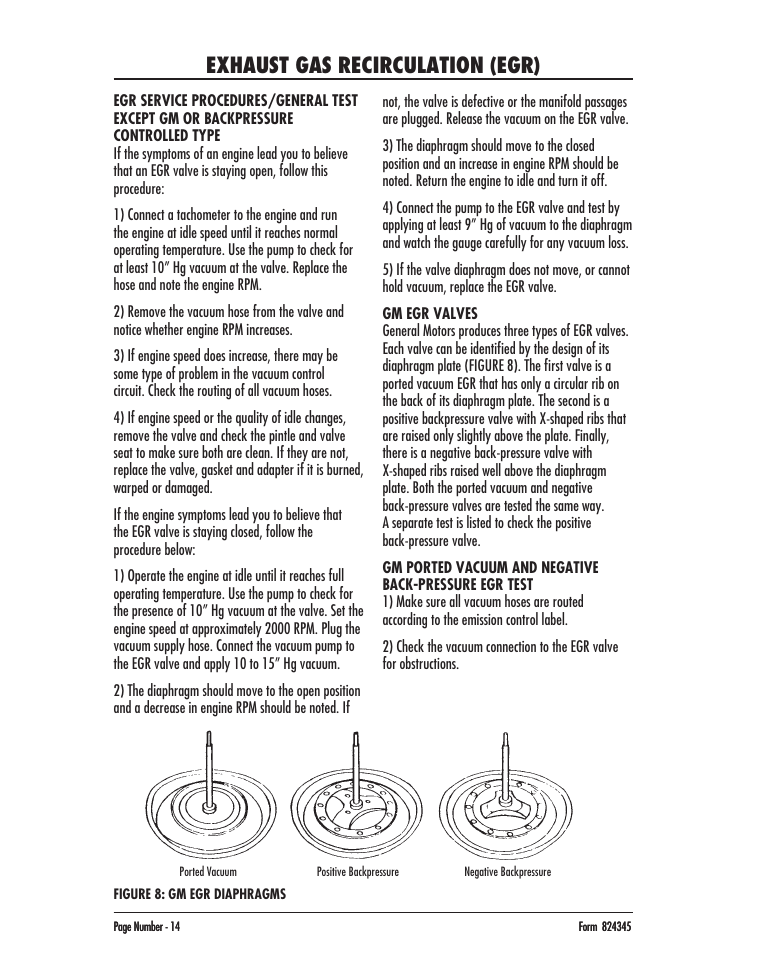 Exhaust gas recirculation (egr) | Mityvac MV8000 AUTOMOTIVE TEST & BLEED KIT User Manual | Page 14 / 76