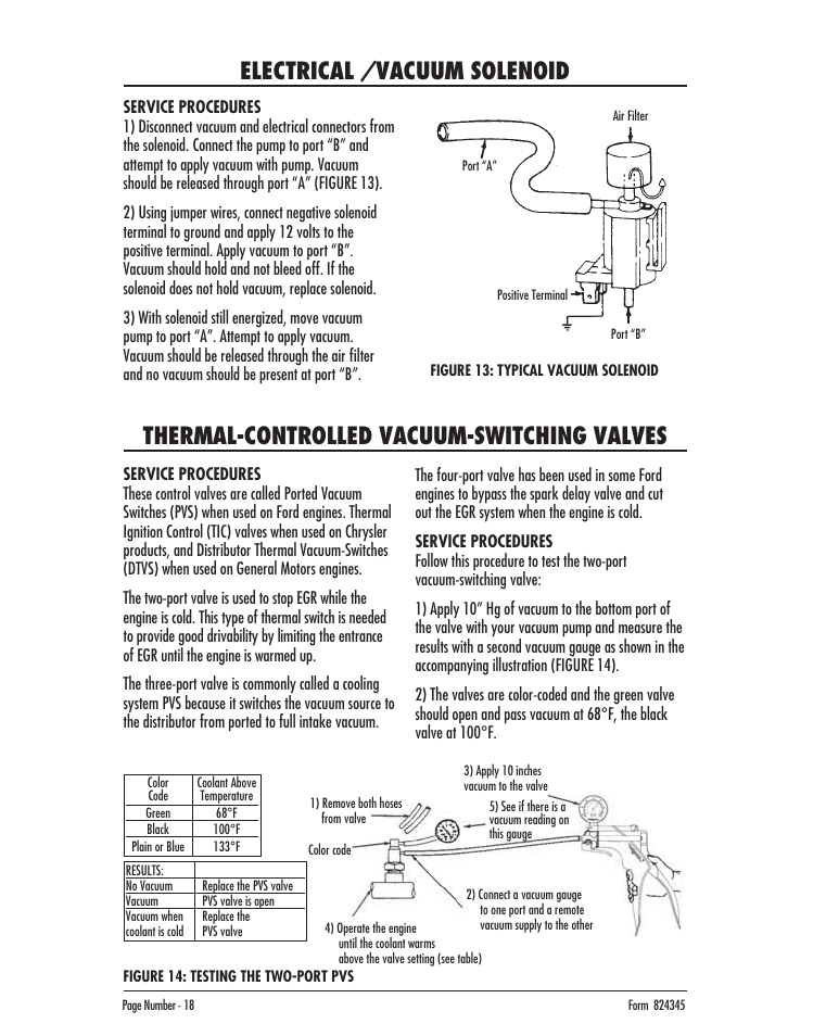 Thermal-controlled vacuum-switching valves, Electrical /vacuum solenoid | Mityvac MV8000 AUTOMOTIVE TEST & BLEED KIT User Manual | Page 18 / 76