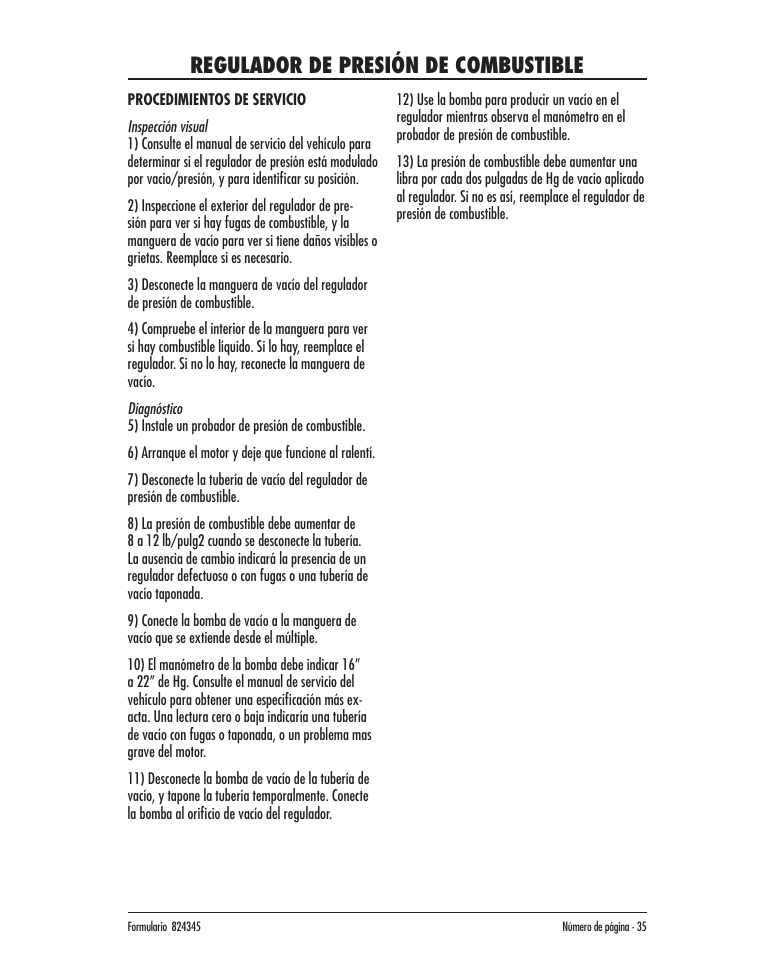 Regulador de presión de combustible | Mityvac MV8000 AUTOMOTIVE TEST & BLEED KIT User Manual | Page 35 / 76