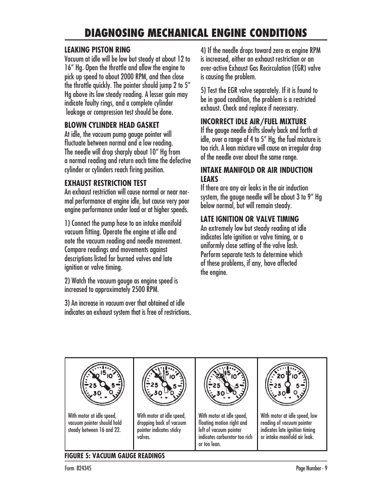 Diagnosing mechanical engine conditions | Mityvac MV8000 AUTOMOTIVE TEST & BLEED KIT User Manual | Page 9 / 76